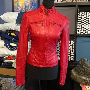Guess ladies XS Red Faux leather jacket